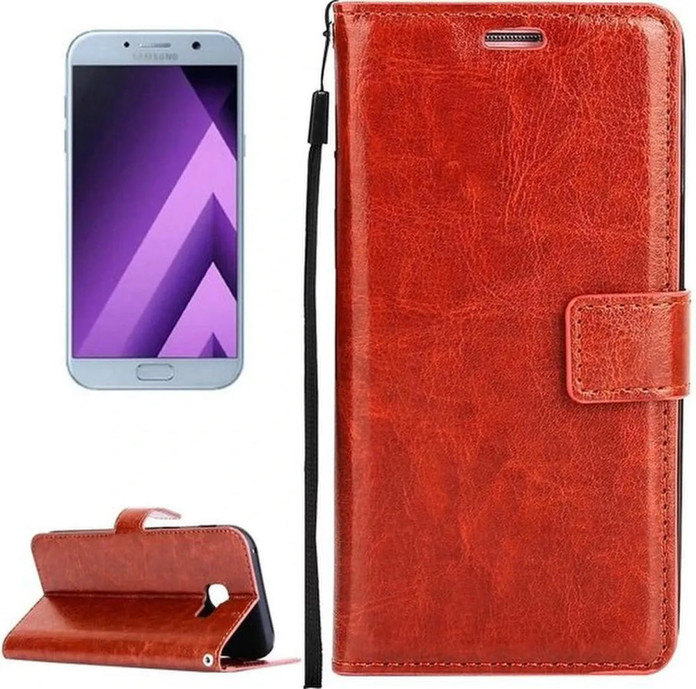 Samsung Galaxy A5 2017 Hoesjes – Portemonnee Hoes – 2 Pack Screenprotector – Pasjeshouder – Bruin-Ilumina Benelux