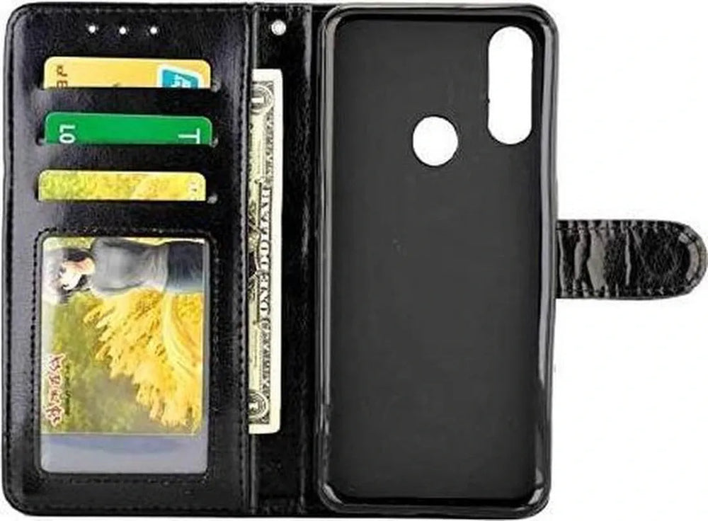 Oppo A31 Hoesjes – Portemonnee Book Case – Pasjeshouder – 2x Gehard Glas Screenprotector – Zwart-Ilumina Benelux