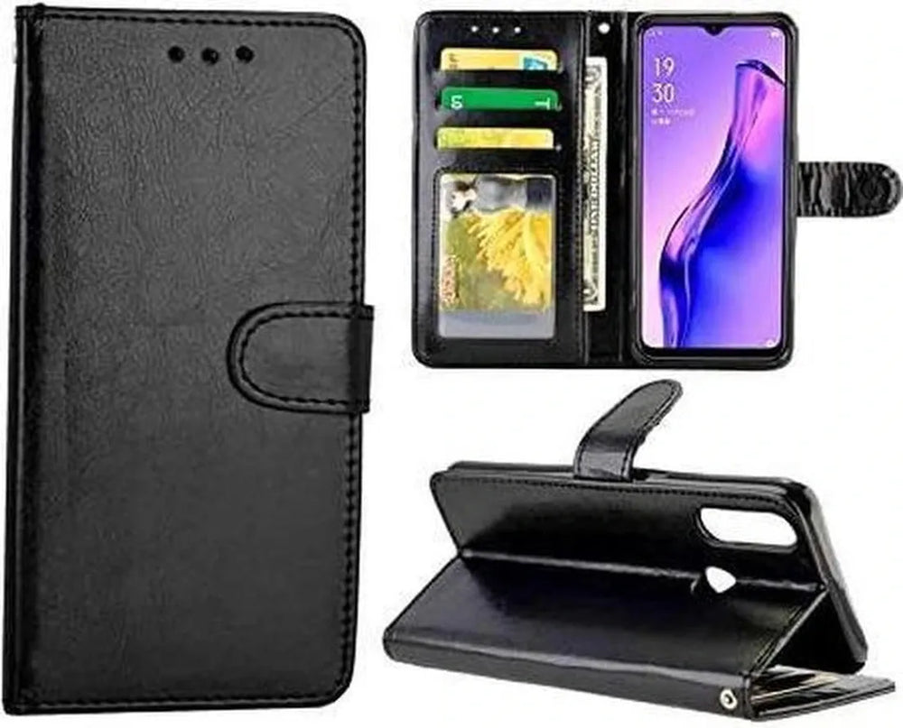 Oppo A31 Hoesjes – Portemonnee Book Case – Pasjeshouder – 2x Gehard Glas Screenprotector – Zwart-Ilumina Benelux