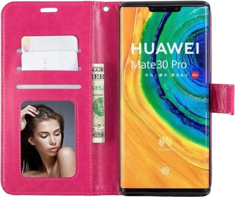 Huawei Mate 30 Pro Hoesjes – Portemonnee Book Case – Pasjeshouder – 2x Screenprotector – Roze-Ilumina Benelux