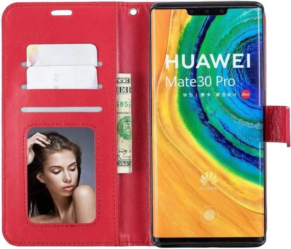 Huawei Mate 30 Pro Hoesjes – Portemonnee Book Case – Magneetsluiting – 2x Screenprotector – Rood-Ilumina Benelux