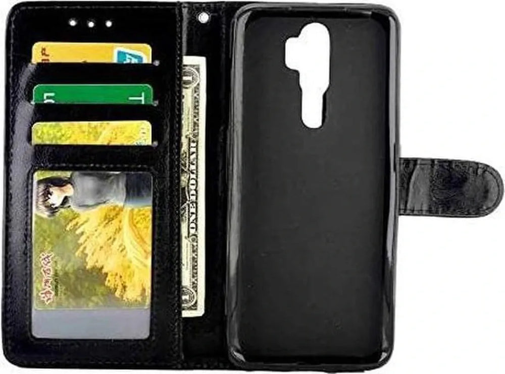 Oppo A9 2020/A5 2020 Hoesjes – Portemonnee Book Case – Pasjeshouder – 2x Gehard Glas Screenprotector – Zwart-Ilumina Benelux