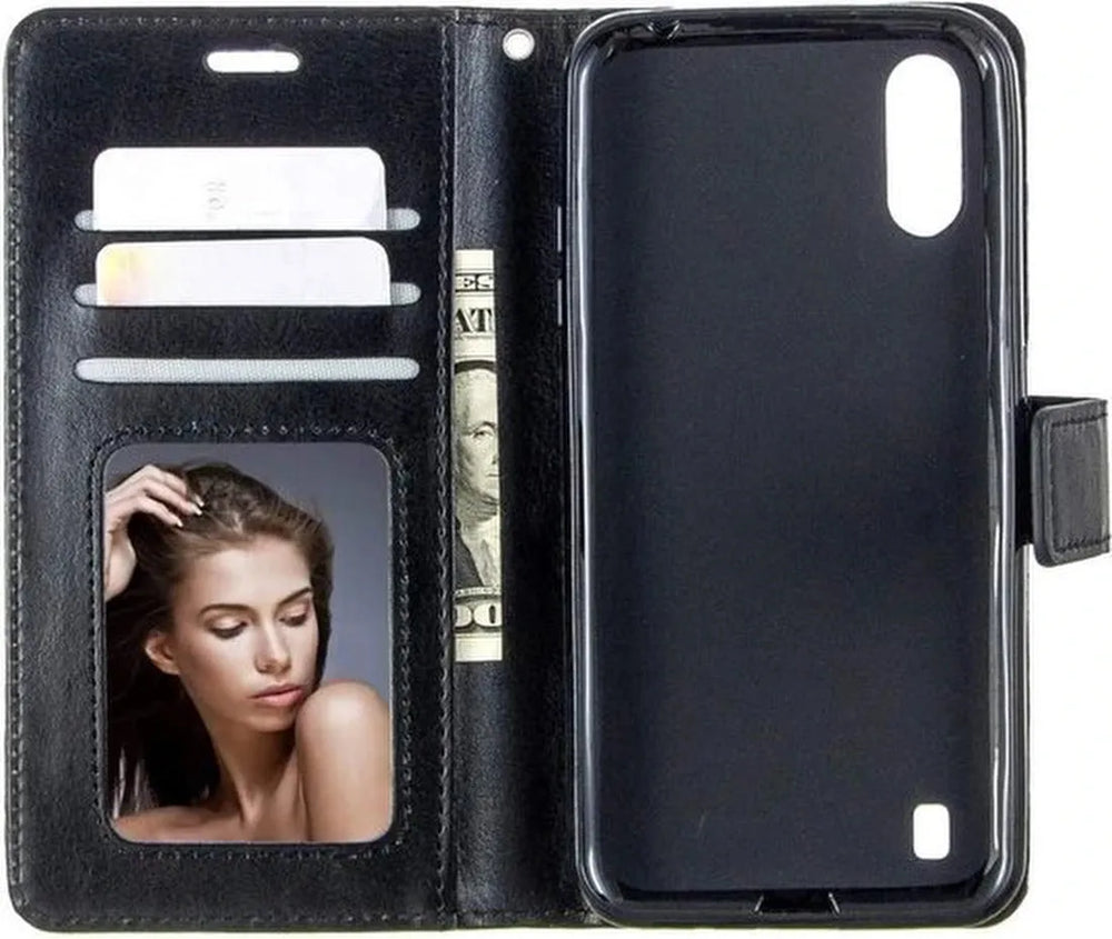 Samsung Galaxy A10 Hoesjes – Portemonnee Hoes – 2 Pack Screenprotector – Pasjeshouder – Magneetsluiting – Zwart-Ilumina Benelux