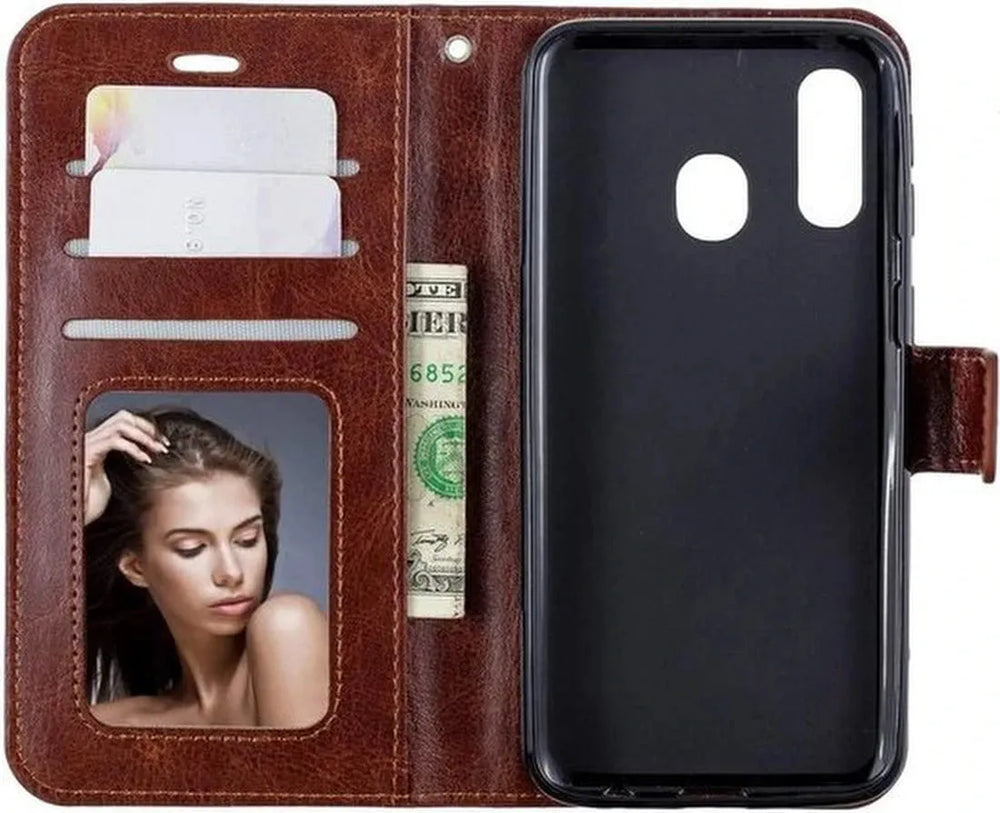 Huawei Y7 2019 Hoesjes – Portemonnee Book Case – Pasjeshouder – 2x Screenprotector – Bruin-Ilumina Benelux