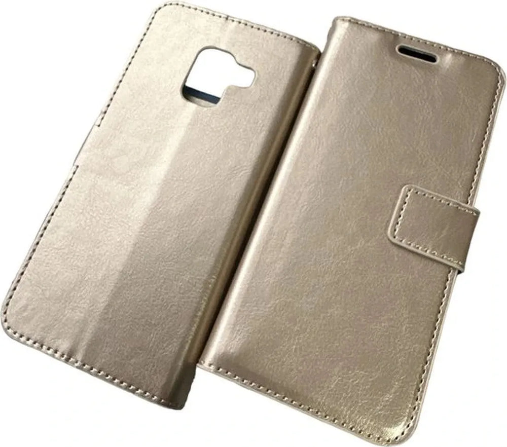 Samsung Galaxy A8 2018 Hoesjes – Portemonnee Hoes – 2 Pack Screenprotector – Pasjeshouder – Goud-Ilumina Benelux