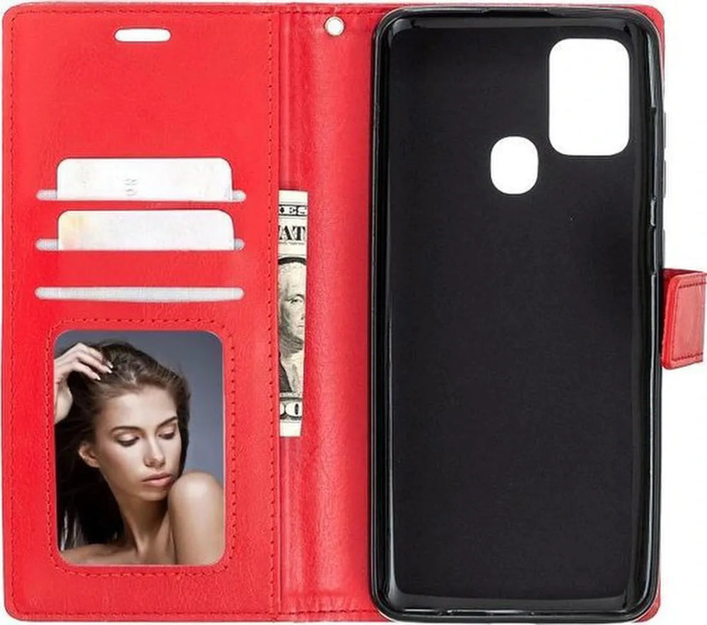 Huawei P Smart 2020 Hoesjes – Portemonnee Book Case – Pasjeshouder – 2x Screenprotector – Rood-Ilumina Benelux