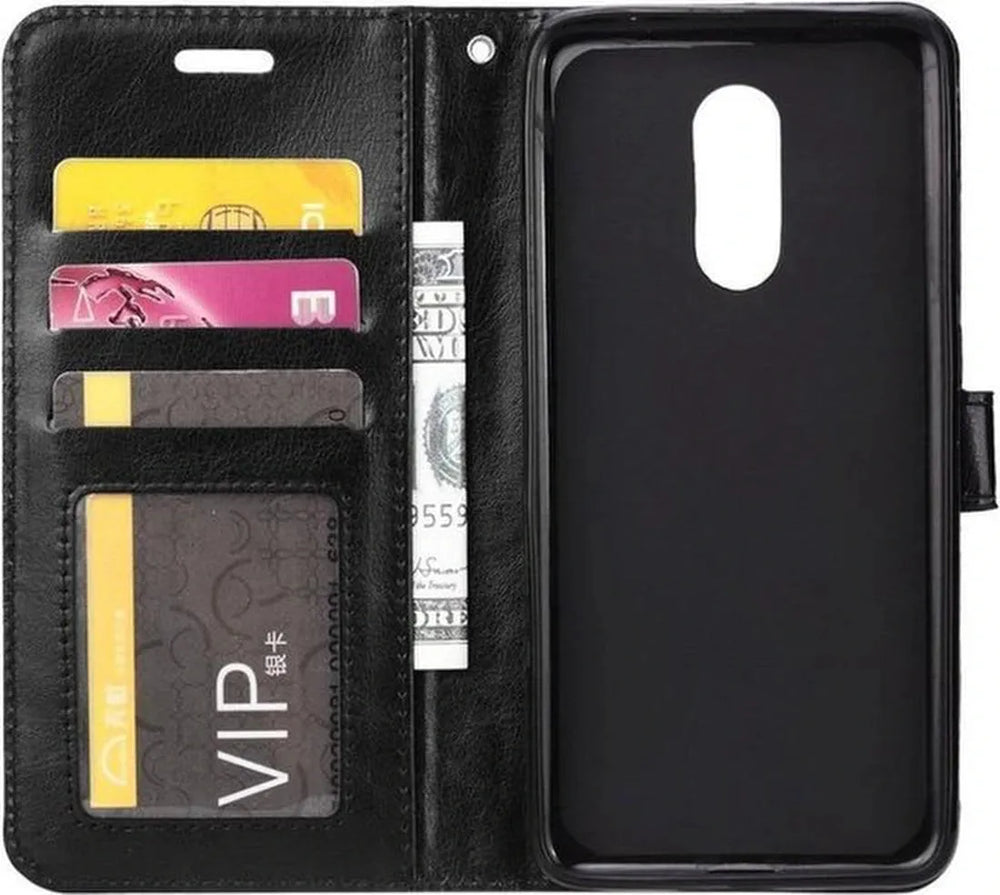 OnePlus 6 Hoesjes – Portemonnee Book Case – Magneetsluiting – 2x Gehard Glas Screenprotector – Zwart-Ilumina Benelux