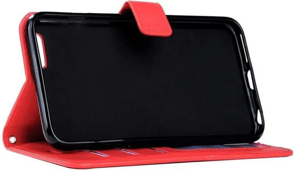 iPhone SE 2020/2022/7/8 Hoesjes – Portemonnee Book Case – Pasjeshouder – 2x Screenprotector Gehard Glas – Rood-Ilumina Benelux