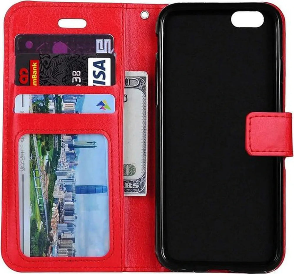 iPhone SE 2020/2022/7/8 Hoesjes – Portemonnee Book Case – Pasjeshouder – 2x Screenprotector Gehard Glas – Rood-Ilumina Benelux