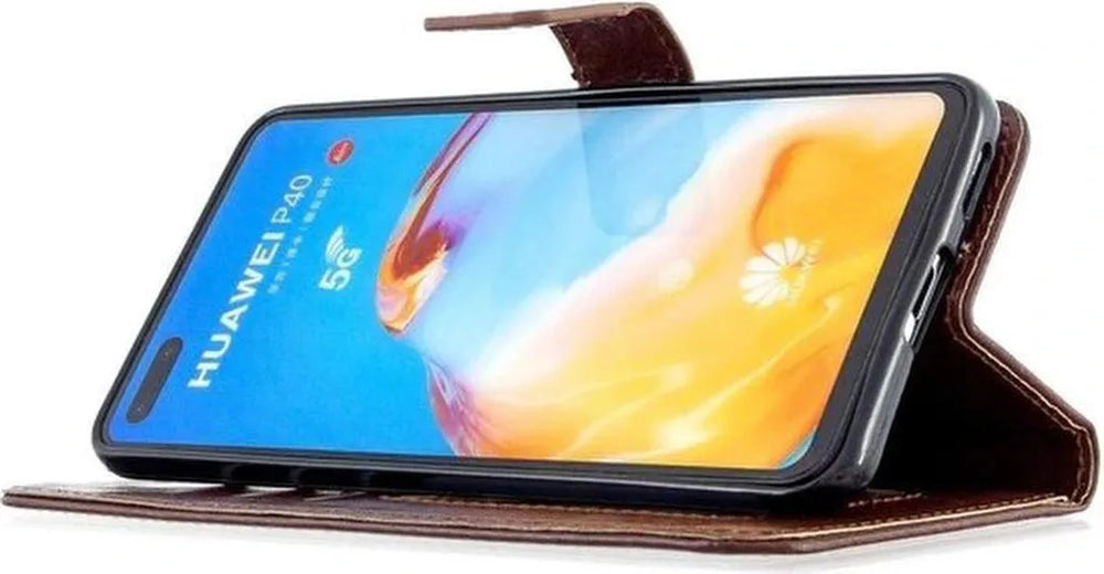 Huawei P40 Lite Hoesjes – Portemonnee Book Case – Pasjeshouder – 2x Screenprotector – Bruin-Ilumina Benelux