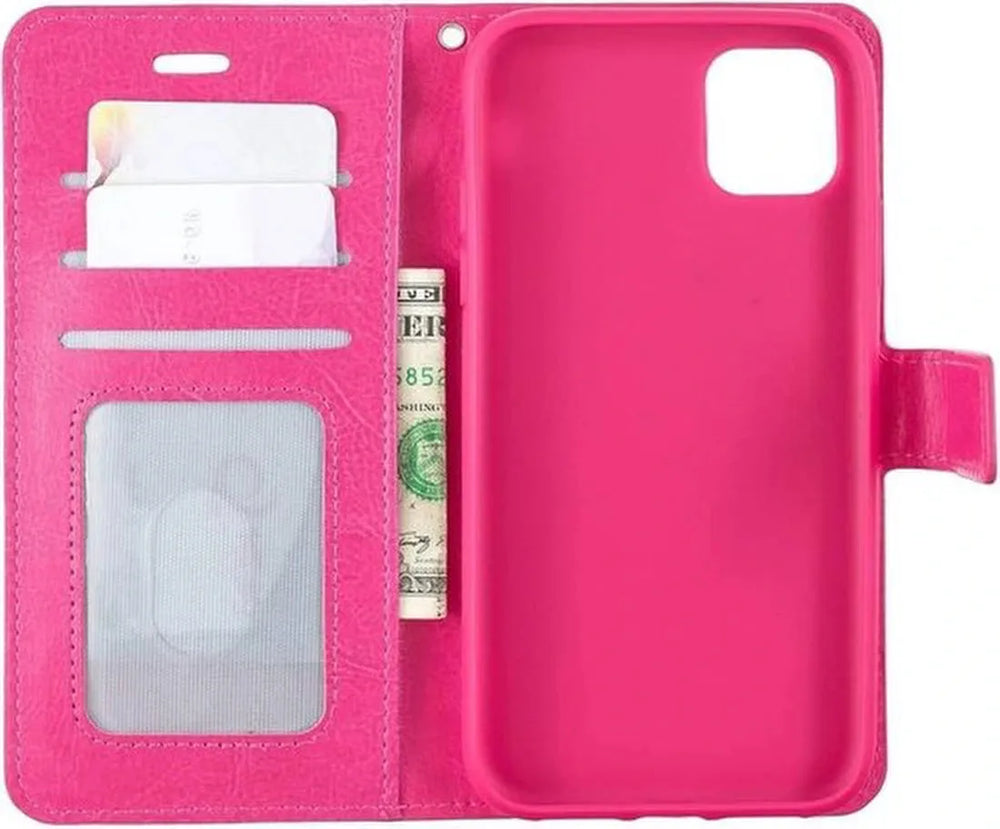 iPhone 11 Hoesjes – Portemonnee Book Case – Pasjeshouder – 2x Screenprotector Gehard Glas – Roze-Ilumina Benelux