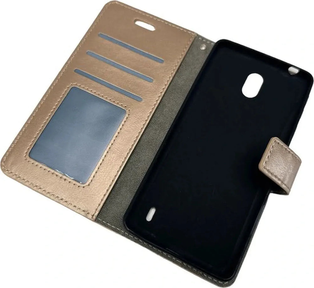 Nokia 2.2 Hoesjes – Portemonnee Book Case – Magneetsluiting – 2x Gehard Glas Screenprotector – Goud-Ilumina Benelux
