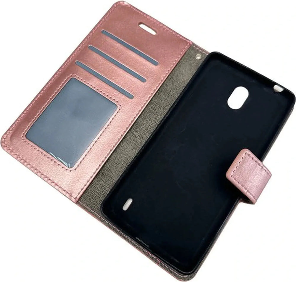 Nokia 2.2 Hoesjes – Portemonnee Book Case – Pasjeshouder – 2x Screenprotector Gehard Glas – Roségoud-Ilumina Benelux