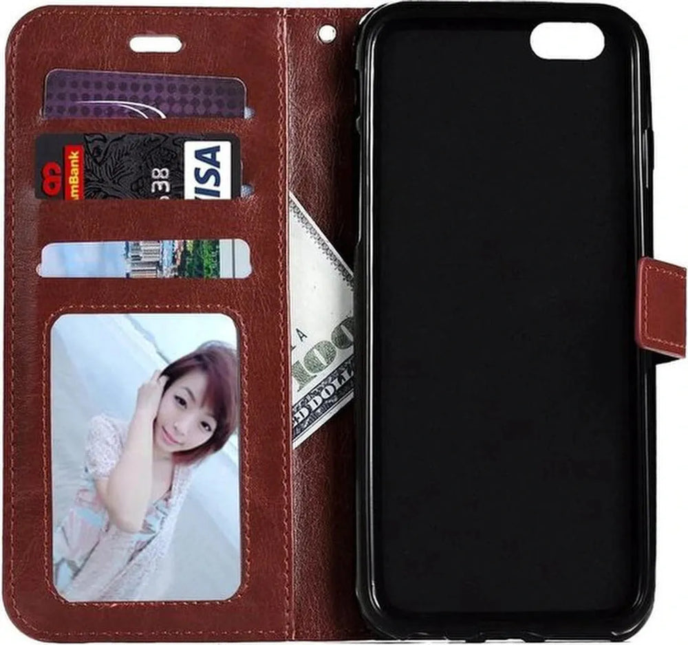 iPhone SE 2020/2022/7/8 Hoesjes – Portemonnee Book Case – Pasjeshouder – 2x Gehard Glas Screenprotector – Bruin-Ilumina Benelux