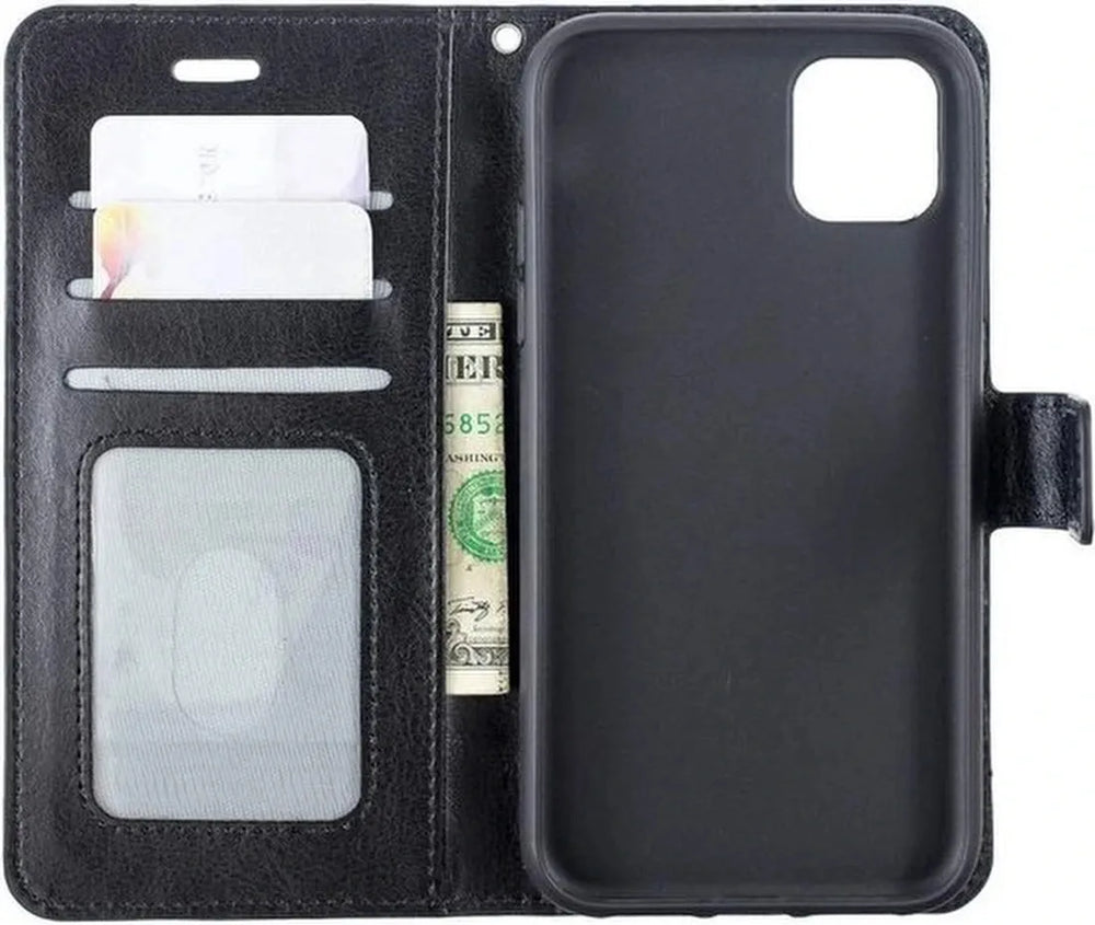 iPhone 12 Pro Hoesjes – Portemonnee Book Case – Magneetsluiting – 2x Screenprotector Gehard Glas – Zwart-Ilumina Benelux
