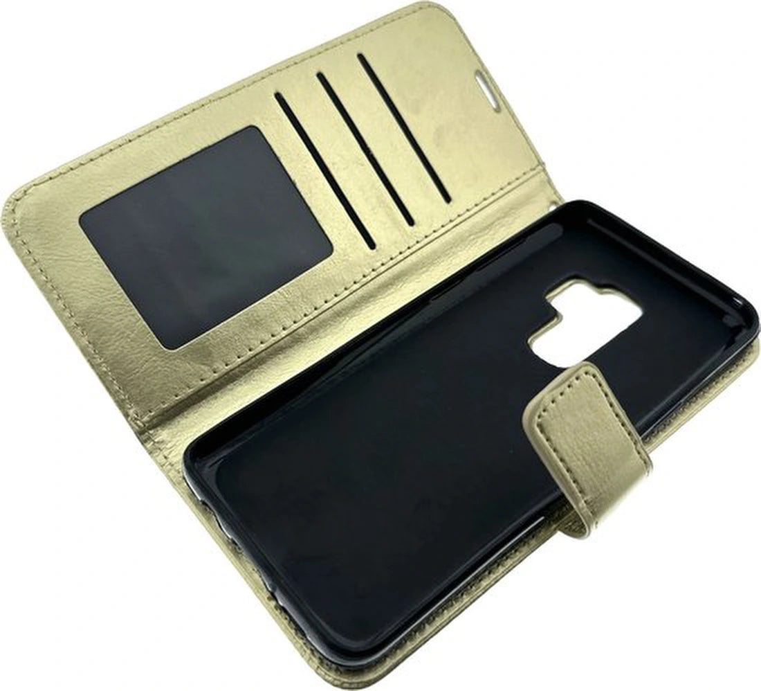 Portemonnee Hoesje - 2 Pack Screenprotector Geschikt voor: Samsung Galaxy S9 - goud
