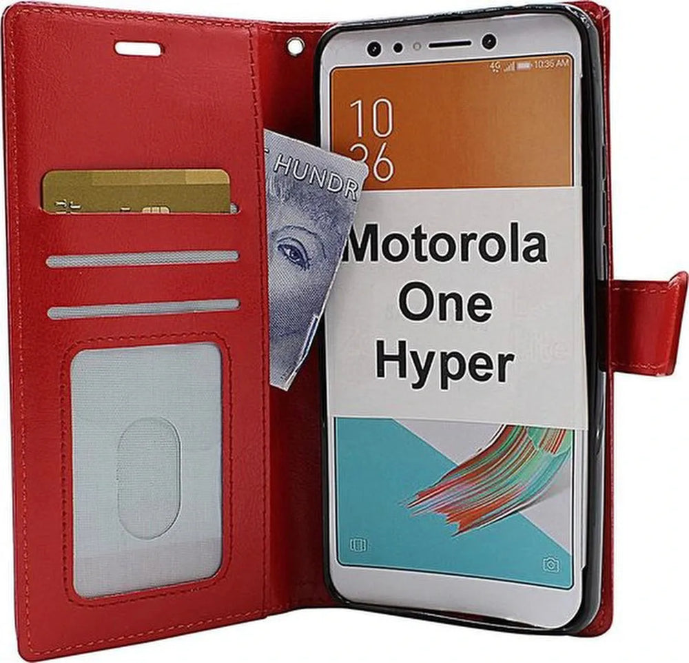 Motorola One Hyper Hoesjes – Portemonnee Book Case – Pasjeshouder – 2x Screenprotector – Rood-Ilumina Benelux