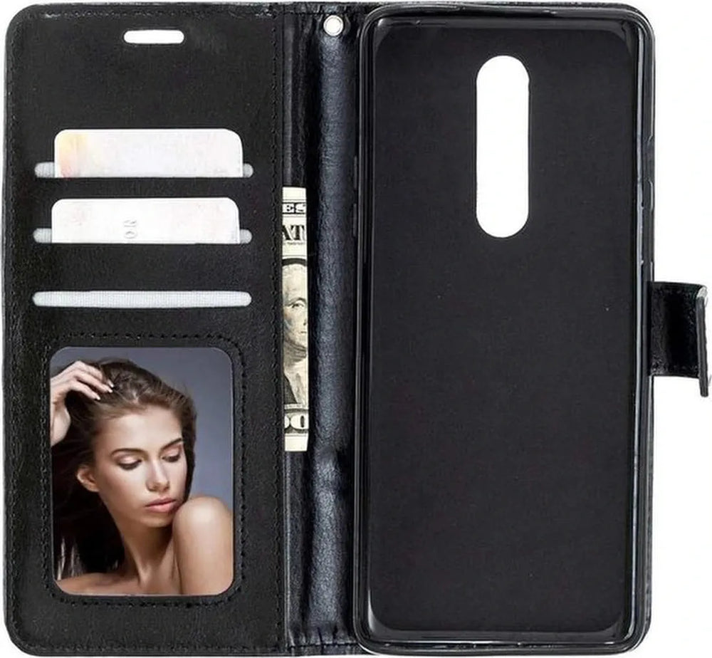 OnePlus 8 Hoesjes – Portemonnee Book Case – Magneetsluiting – 2x Gehard Glas Screenprotector – Zwart-Ilumina Benelux