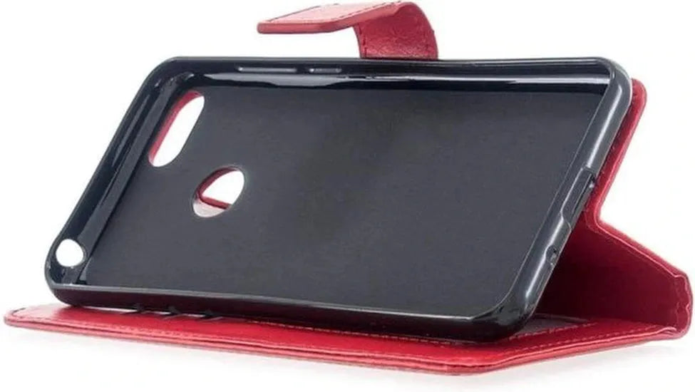 Motorola Moto E6 Play Hoesjes – Portemonnee Book Case – Pasjeshouder – 2x Screenprotector – Rood-Ilumina Benelux