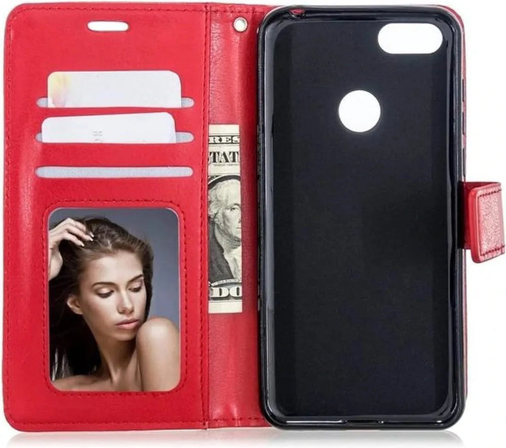 Motorola Moto E6 Play Hoesjes – Portemonnee Book Case – Pasjeshouder – 2x Screenprotector – Rood-Ilumina Benelux