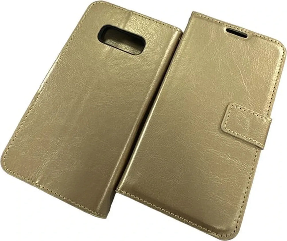 Samsung Galaxy S10e Hoesjes – Portemonnee Hoes – 2 Pack Screenprotector – Magneetsluiting – Goud-Ilumina Benelux