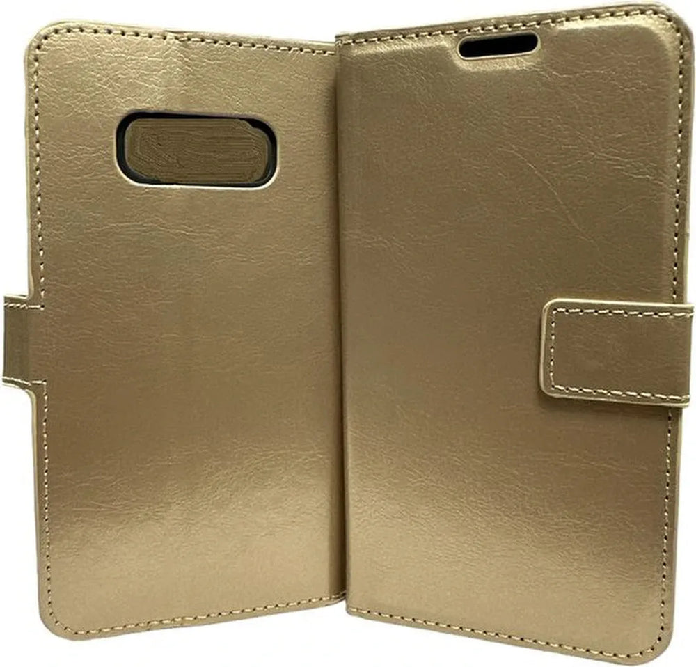 Samsung Galaxy S10e Hoesjes – Portemonnee Hoes – 2 Pack Screenprotector – Magneetsluiting – Goud-Ilumina Benelux