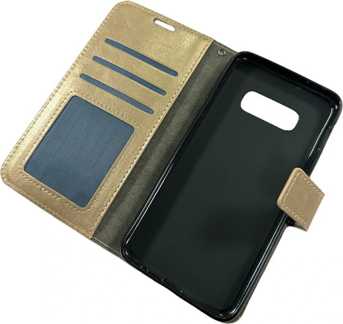 Portemonnee Hoesje - 2 Pack Screenprotector Geschikt voor: Samsung Galaxy S10E - goud