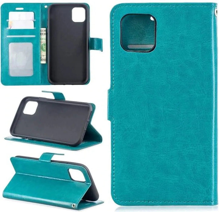 iPhone 12 Hoesjes – Portemonnee Book Case – Magneetsluiting – 2x Gehard Glas Screenprotector – Turquoise-Ilumina Benelux