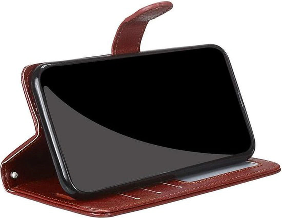 Motorola Moto G8 Plus Hoesjes – Portemonnee Book Case – Magneetsluiting – 2x Screenprotector – Bruin