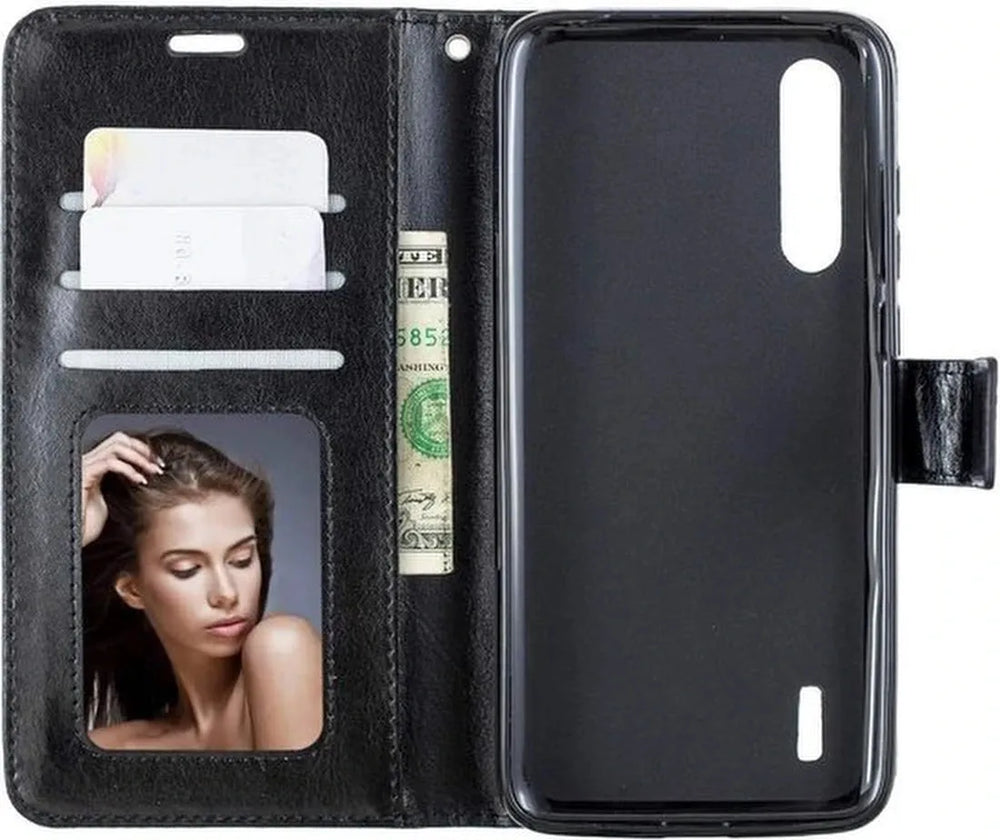 Xiaomi Mi 9 Lite Hoesjes – Portemonnee Book Case – Pasjeshouder – 2x Screenprotector Gehard Glas – Zwart-Ilumina Benelux