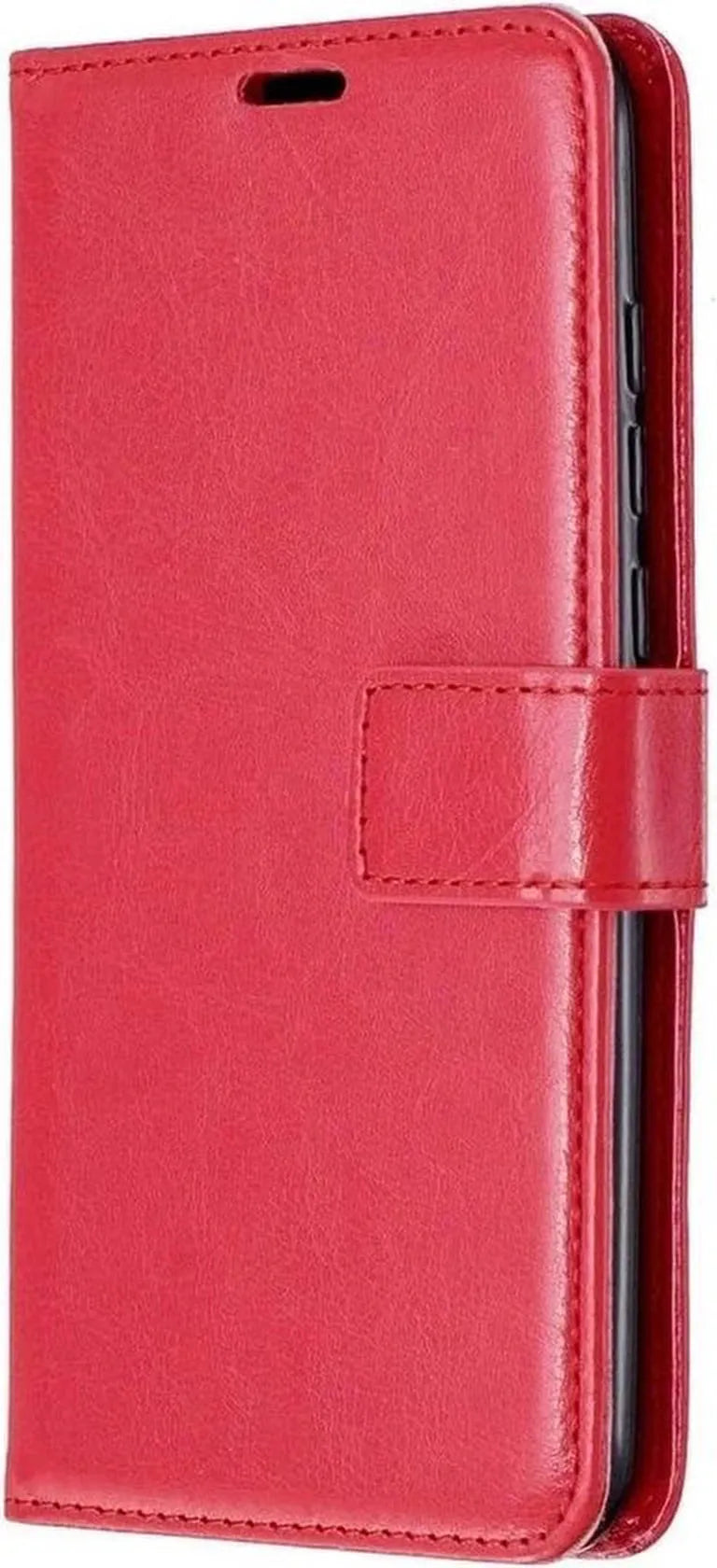 Samsung Galaxy A20S Hoesjes – Portemonnee Hoes – 2 Pack Screenprotector – Pasjeshouder – Rood-Ilumina Benelux