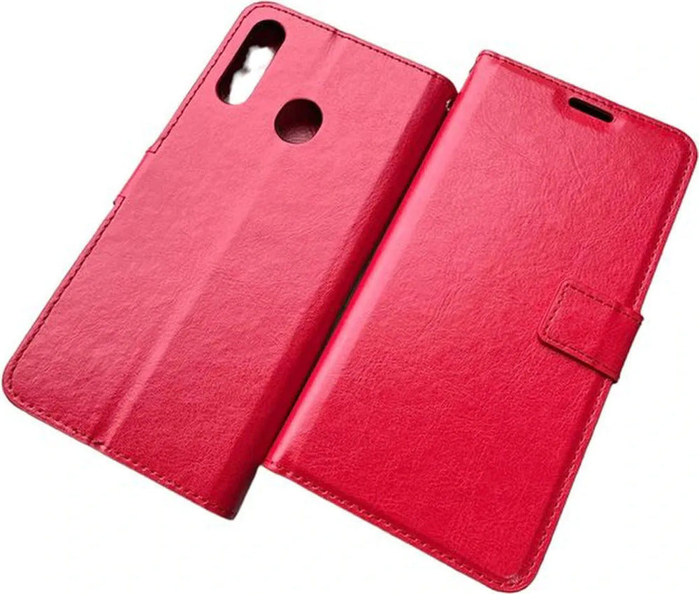 Samsung Galaxy A20S Hoesjes – Portemonnee Hoes – 2 Pack Screenprotector – Pasjeshouder – Rood-Ilumina Benelux
