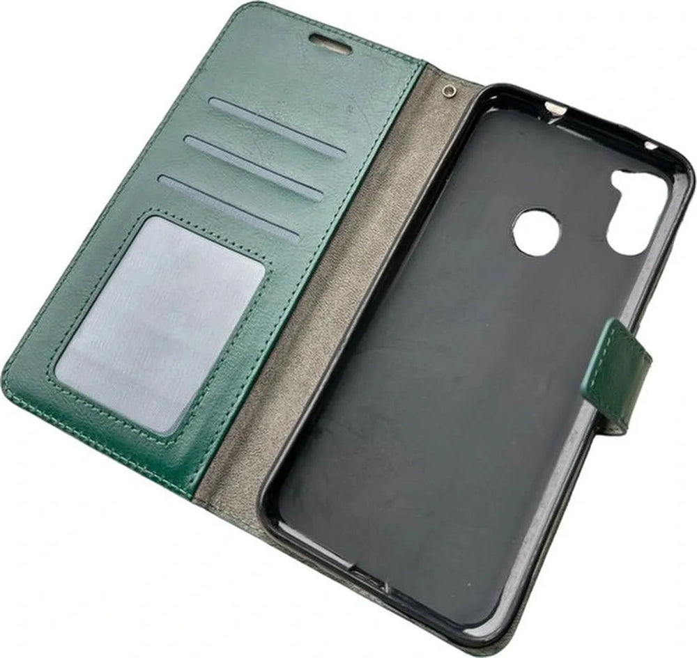 Samsung Galaxy A11 Hoesjes – Portemonnee Hoes – 2 Pack Screenprotector – Pasjeshouder – Groen-Ilumina Benelux