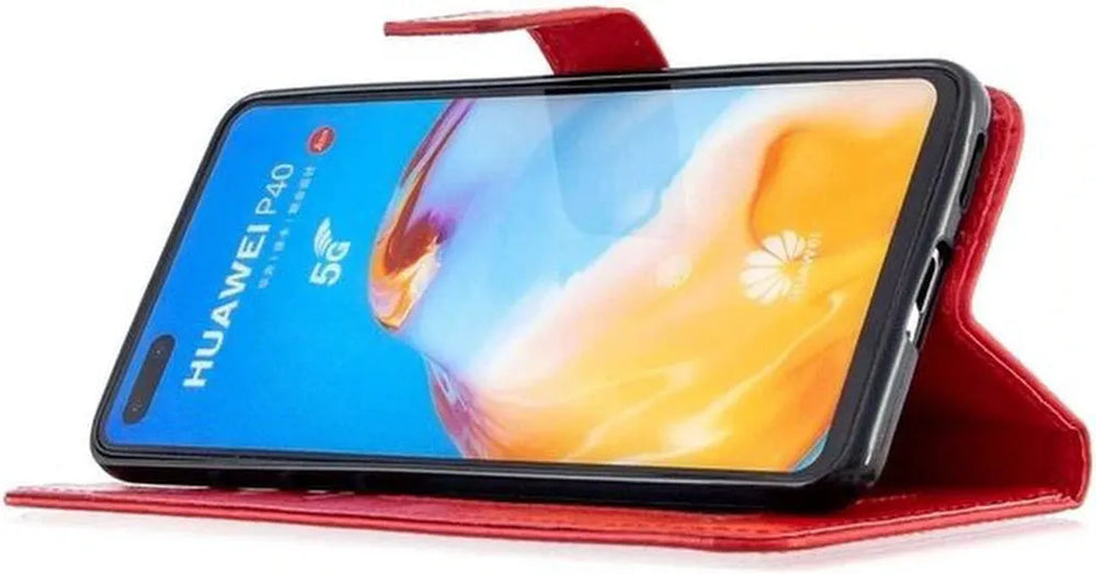 Huawei P40 Pro Hoesjes – Portemonnee Book Case – Magneetsluiting – 2x Screenprotector – Rood-Ilumina Benelux