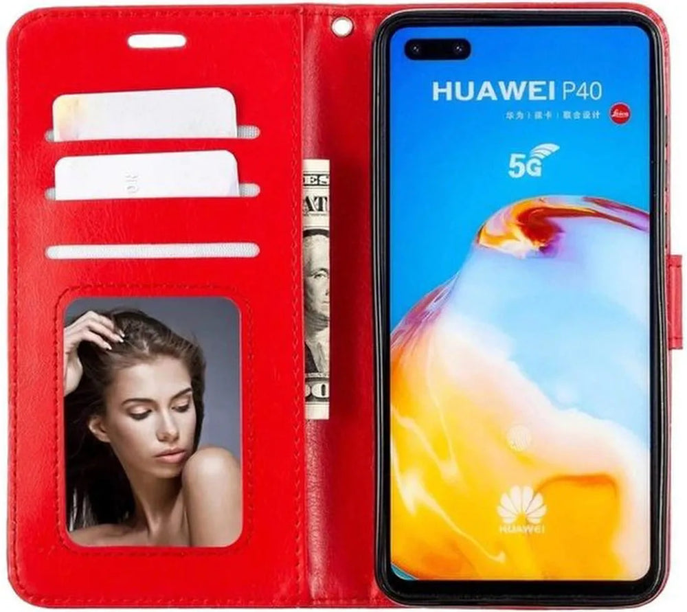 Huawei P40 Pro Hoesjes – Portemonnee Book Case – Magneetsluiting – 2x Screenprotector – Rood-Ilumina Benelux