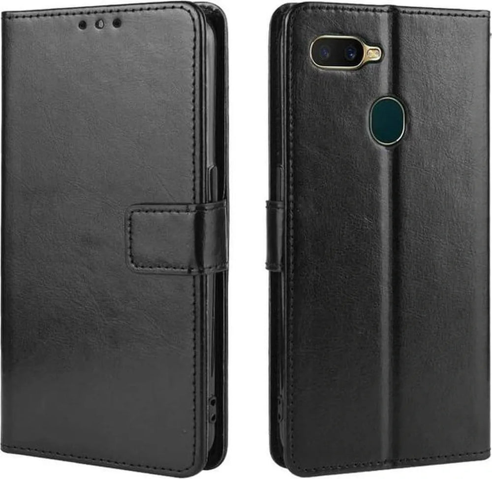 Oppo A12 Hoesjes – Portemonnee Book Case – Pasjeshouder – Magneetsluiting – Inclusief 2x Glazen Screenprotector – Zwart-Ilumina Benelux