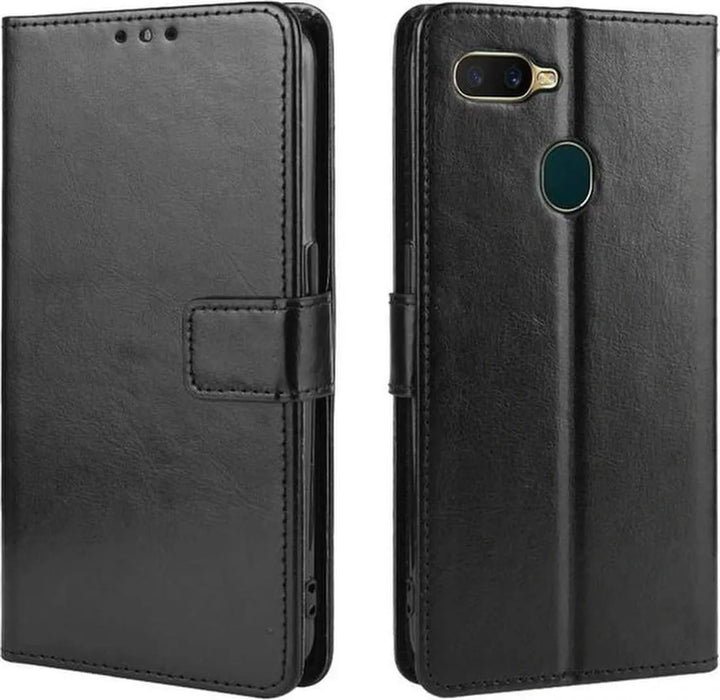 Oppo A12 Hoesjes – Portemonnee Book Case – Pasjeshouder – Magneetsluiting – Inclusief 2x Glazen Screenprotector – Zwart-Ilumina Benelux