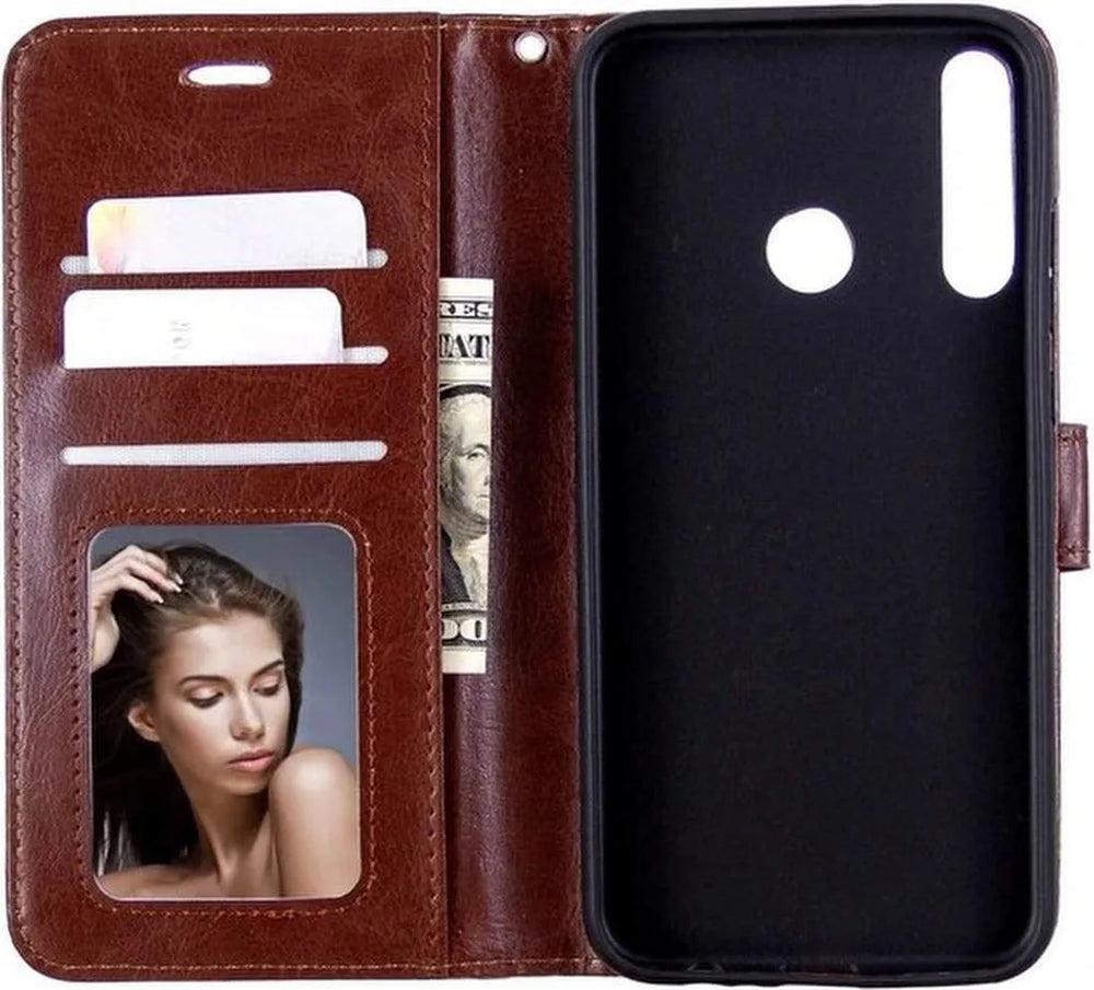 Huawei P40 Lite E Hoesjes – Portemonnee Book Case – Pasjeshouder – 2x Screenprotector – Bruin-Ilumina Benelux
