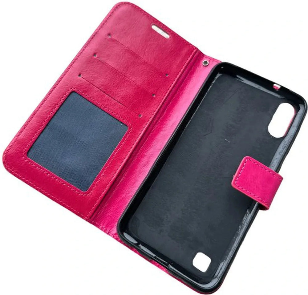 Samsung Galaxy A10 Hoesjes – Portemonnee Hoes – 2 Pack Screenprotector – Pasjeshouder – Roze-Ilumina Benelux