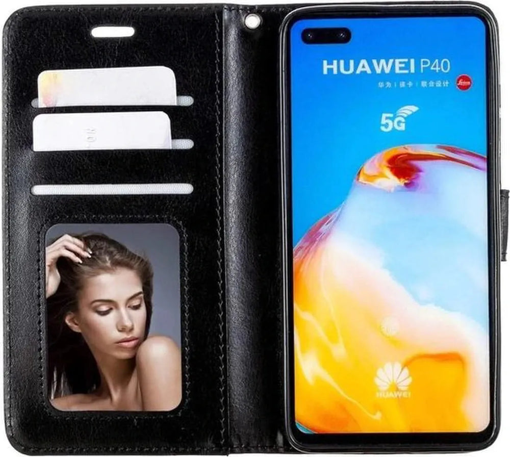 Huawei P40 Hoesjes – Portemonnee Book Case – Pasjeshouder – 2x Screenprotector – Zwart-Ilumina Benelux
