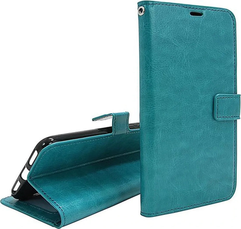 Motorola One Hyper Hoesjes – Portemonnee Book Case – Pasjeshouder met 2x Screenprotector– Magneetsluiting – Turquoise-Ilumina Benelux