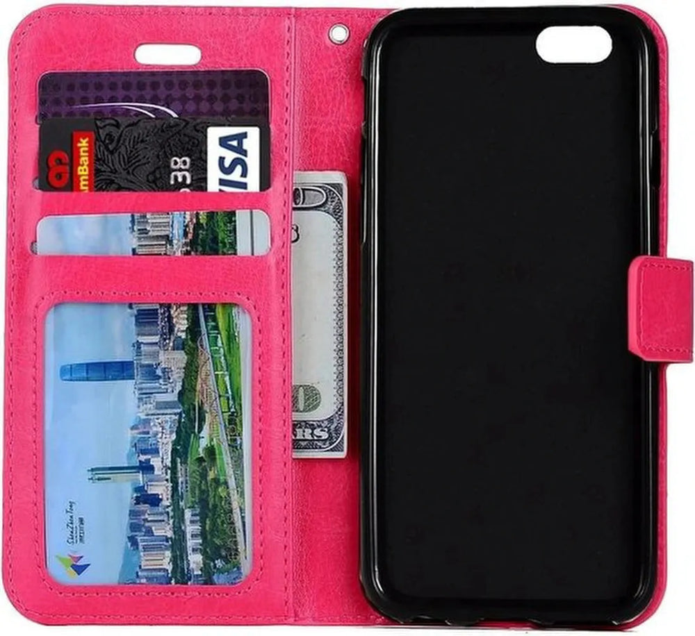 iPhone SE 2020/2022 Hoesjes – Portemonnee Book Case – Magneetsluiting – 2x Gehard Glas Screenprotector – Roze-Ilumina Benelux