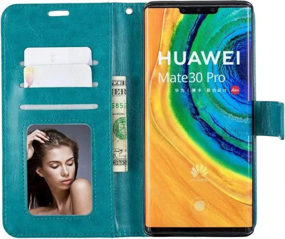 Huawei Mate 30 Pro Hoesjes – Portemonnee Book Case – Pasjeshouder – 2x Screenprotector – Turquoise-Ilumina Benelux