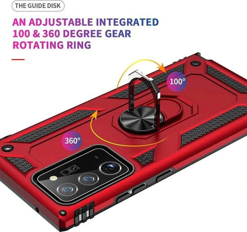Samsung Galaxy Note 20 Hoesjes – Hybride Ring Armor Backcover – Schokbestendig – Anti-Shock – Rood-Ilumina Benelux