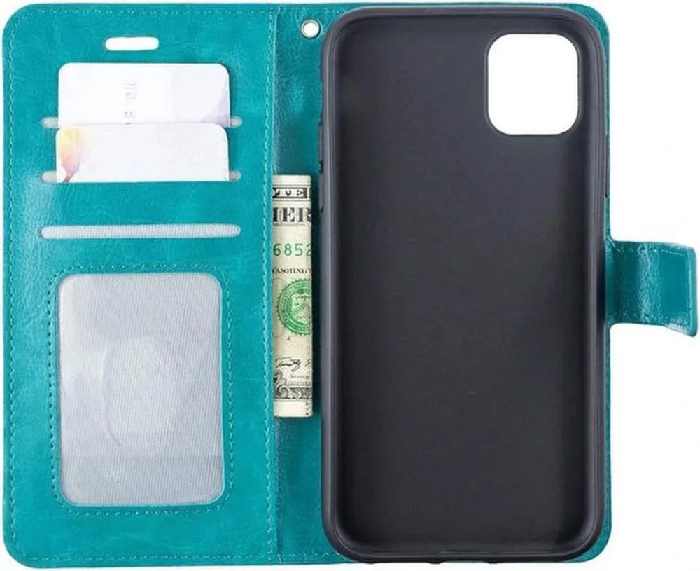 iPhone 11 Hoesjes – Portemonnee Book Case – Pasjeshouder – 2x Screenprotector Gehard Glas – Turquoise-Ilumina Benelux