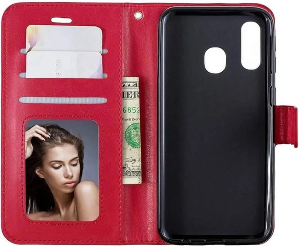 Huawei P30 Hoesjes – Portemonnee Book Case – Pasjeshouder – 2x Screenprotector – Rood-Ilumina Benelux