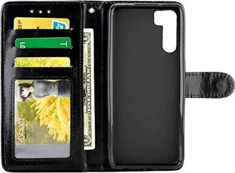 Oppo A91 Hoesjes – Portemonnee Book Case – Pasjeshouder – 2x Gehard Glas Screenprotector – Zwart-Ilumina Benelux