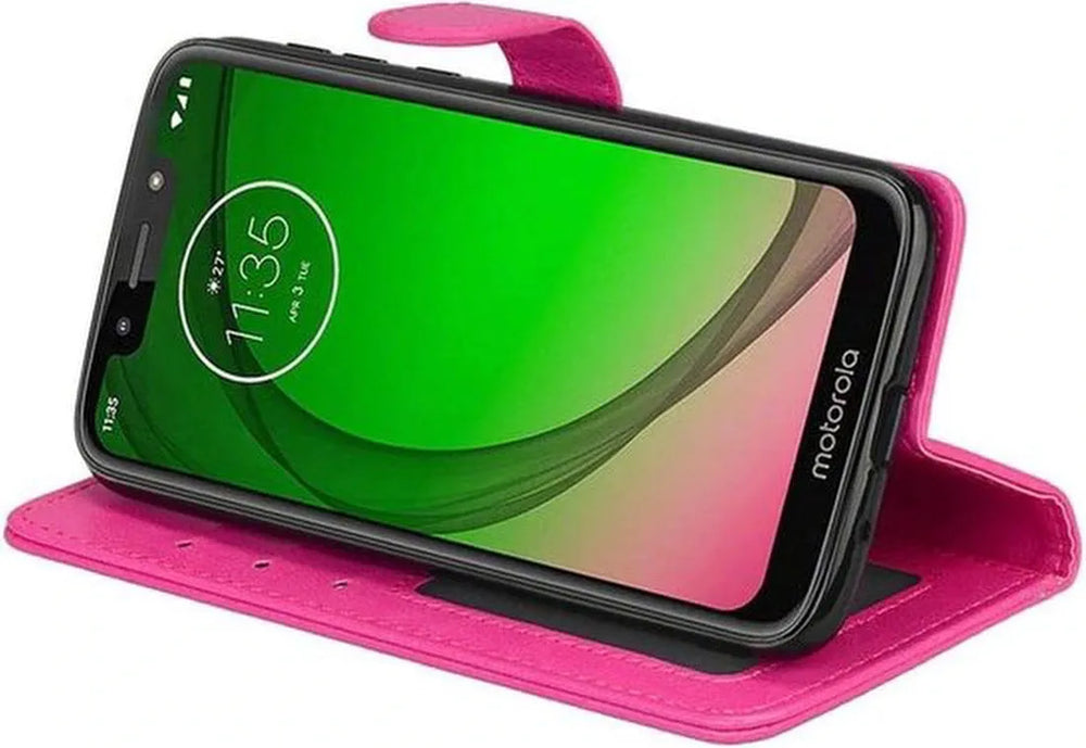 Motorola Moto G7 Play Hoesjes – Portemonnee Book Case – Magneetsluiting – 2x Screenprotector – Roze-Ilumina Benelux