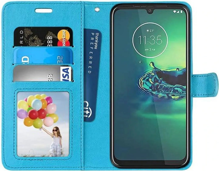 Motorola One Macro Hoesjes – Portemonnee Book Case – Pasjeshouder – 2x Screenprotector – Turquoise-Ilumina Benelux