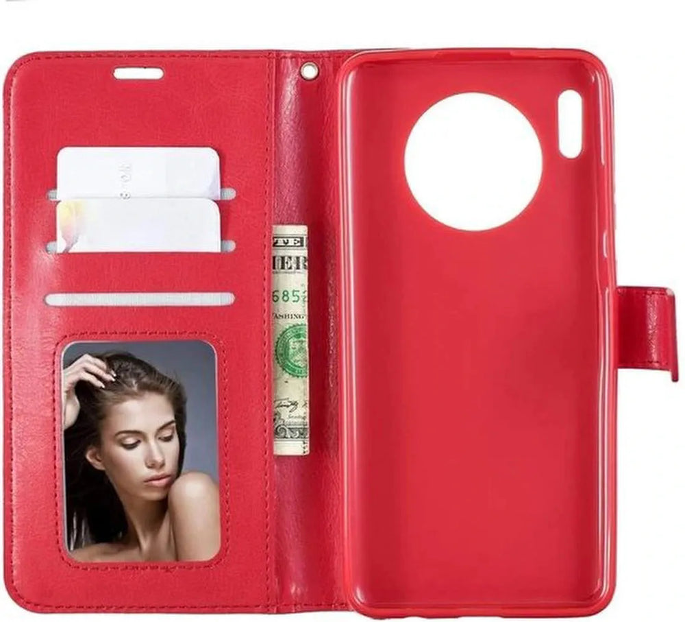 Huawei Mate 30 Lite Hoesjes – Portemonnee Book Case – Pasjeshouder – 2x Screenprotector – Rood-Ilumina Benelux